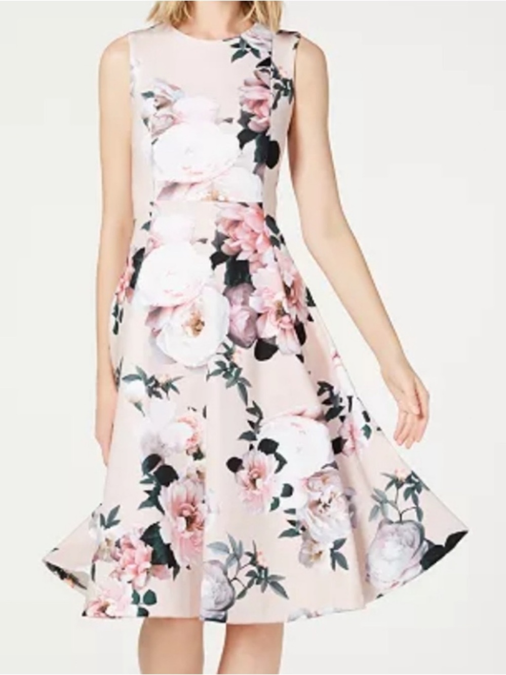 Calvin Klein Blush Pink Floral Midi Dress